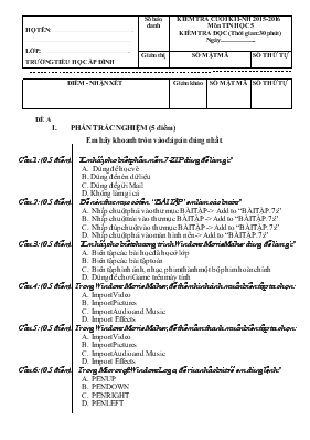 Kiểm tra cuối kì I - Năm học 2015 - 2016 môn Tin học 4